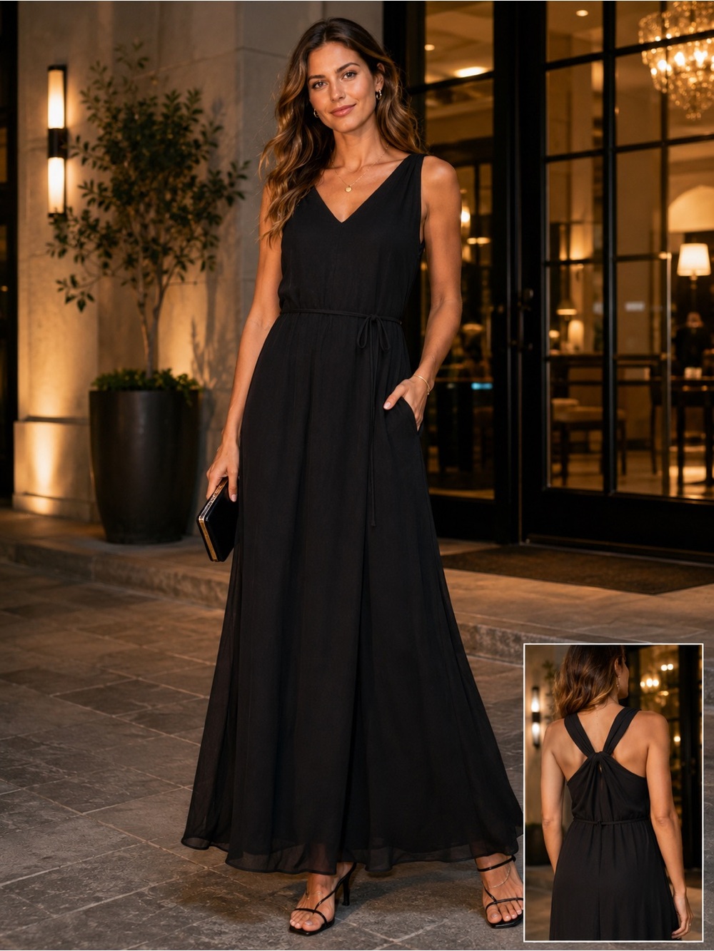 Banana Republic Factory Black Chiffon Twist Maxi Dress XL NWT